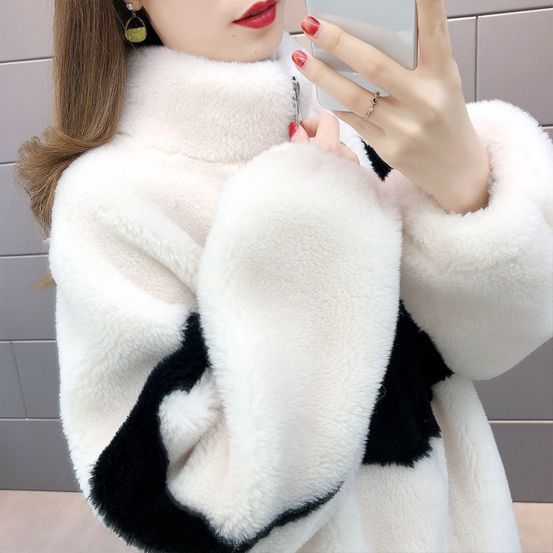 特价加绒加厚外套女秋冬新款宽松百搭羊羔毛皮毛一体棉服大衣潮