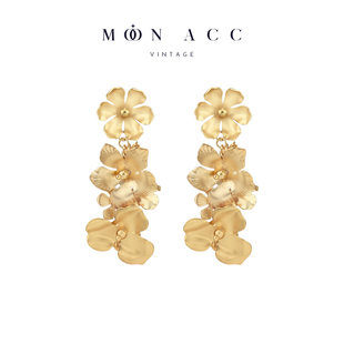 高级感金属冷淡风无耳洞耳夹 金色花朵流苏夸张耳环耳饰 MOON ACC