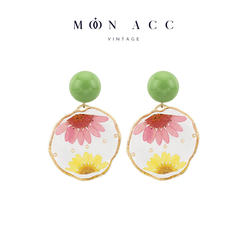 MOON ACC/原创滴胶干花彩色海边耳饰耳环 小清新甜美无耳洞耳夹女