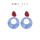 红蓝撞色青花瓷几何耳钉新中式 MOON ACC 国风夸张气质耳环无耳洞