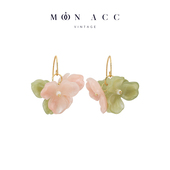 MOON ACC 原创设计手作粉绿花朵耳环夏日清新优雅气质耳饰耳夹女