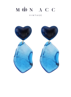 MOON ACC/蓝色晕染半透明几何爱心耳环小众设计感冷淡风耳饰耳夹