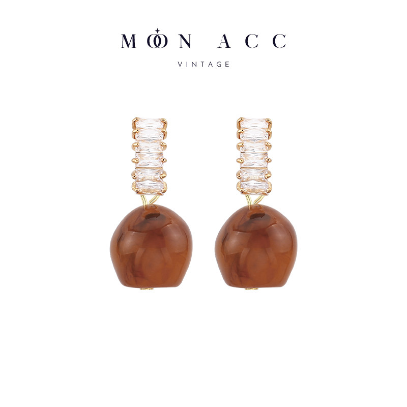 MOON ACC/琥珀色晕染几何微镶锆石耳环 秋冬款温柔文艺无耳洞耳夹