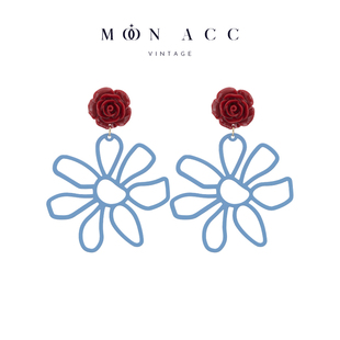 红蓝撞色镂空大花朵耳环小众设计感夸张个性 气质耳饰女 ACC MOON