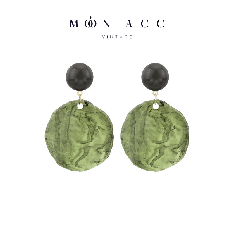 MOON ACC/墨绿色不规则几何晕染亚克力耳钉女夸张个性耳环无耳洞
