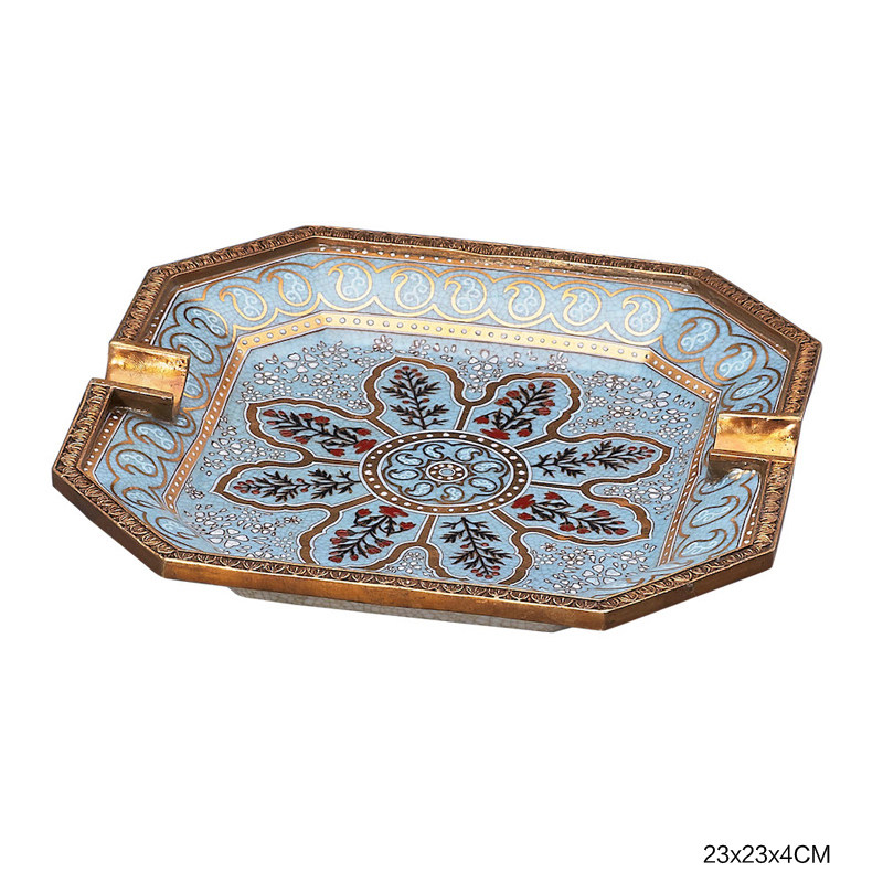 雪茄烟灰缸欧式个性创意时尚陶瓷大号裂纹釉精美铜雕客厅家居烟缸