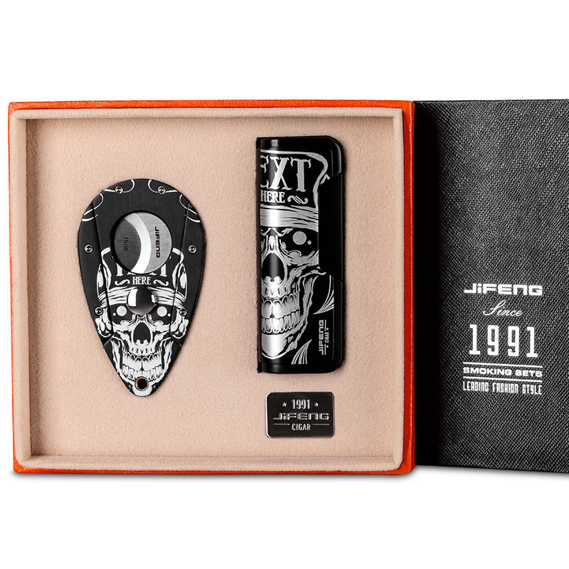 雪茄剪打火机套装不锈钢雪茄剪刀防风直冲打火机礼盒包装