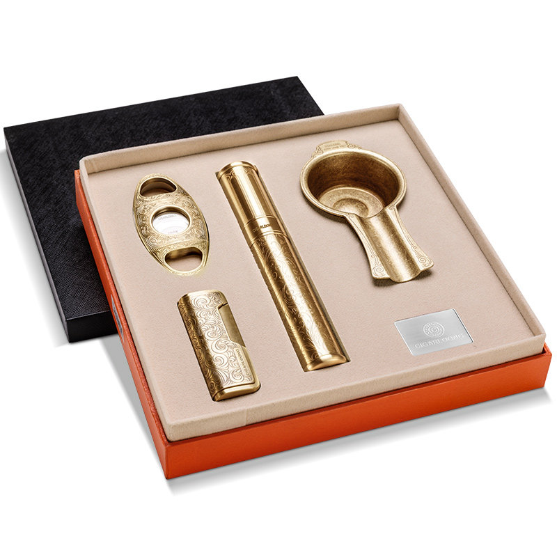 雪茄烟具套装雪茄烟灰缸打火机雪茄剪刀雪茄筒4件套装礼盒包装