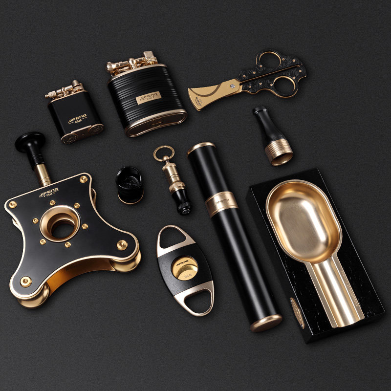 雪茄烟灰缸雪茄剪打火机雪茄刀雪茄钻雪茄烟托烟嘴雪茄管十件套