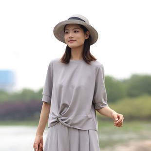 t恤女款 短袖 慵懒风宽松版 女t恤2025新款 灰色正肩女t恤 显瘦遮肉