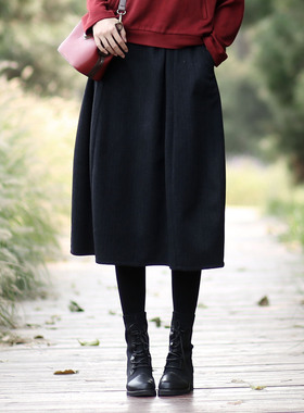 羊毛半身裙秋冬显瘦花苞半裙遮胯裙子显瘦冬季花苞裙毛呢半身长裙