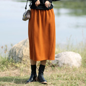 显瘦冬裙女新款 羊毛半身裙原创设计女装 南瓜色花苞半裙 秋冬款