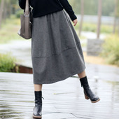 冬季 复古呢子半身长裙女秋冬花苞裙大摆裙灰色毛呢半身裙女装 冬裙
