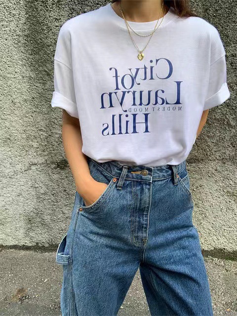 modest mood短袖T恤女2023韩国东大门春夏字母印花休闲圆领上衣