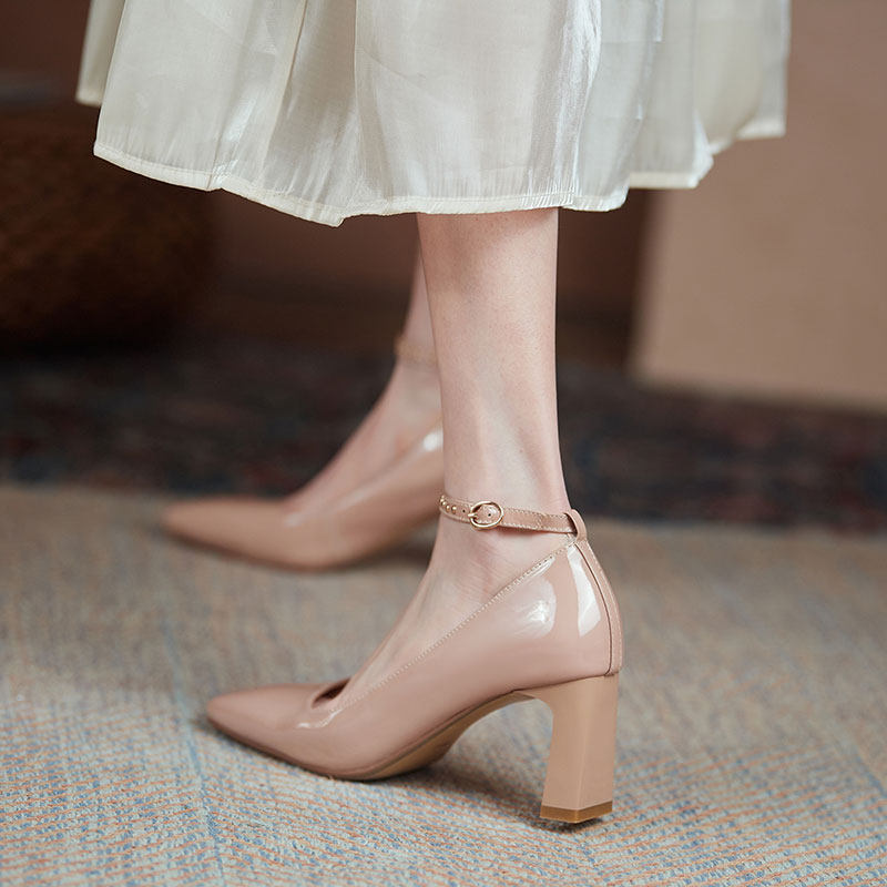 IOUYOH IS BEAUTIFUL  NUDE SQUARE TOE SINGLE SHOES WOMENS SPRING 2023 NEW FAIRY STYLE FRENCH MARY JANE HIGH HEELS