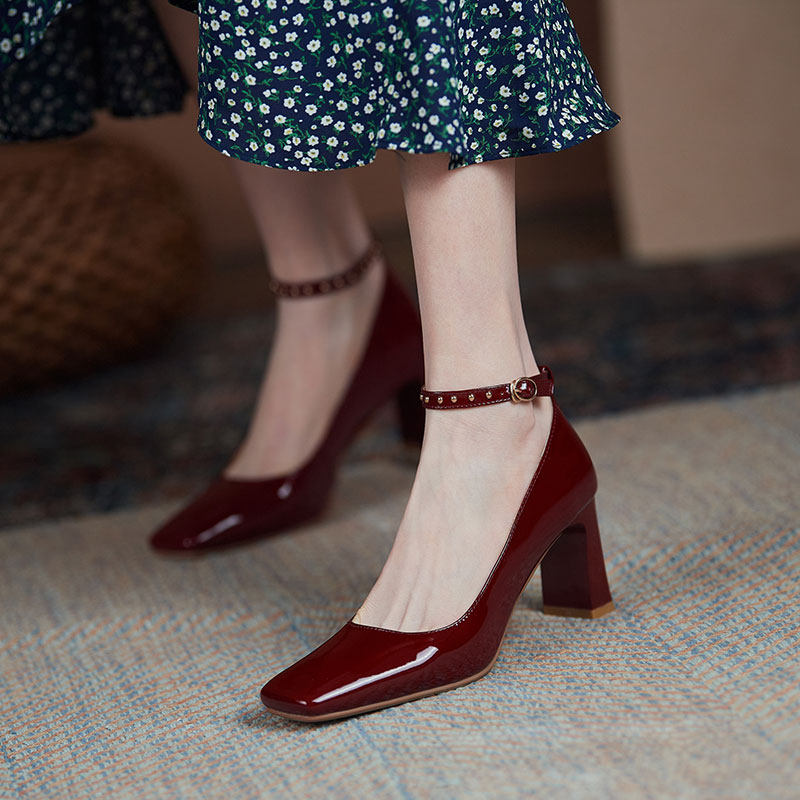 IOUYOH IS BEAUTIFUL  NUDE SQUARE TOE SINGLE SHOES WOMENS SPRING 2023 NEW FAIRY STYLE FRENCH MARY JANE HIGH HEELS