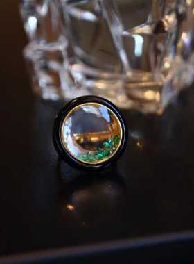 艺术戒指天然多宝纯银镀金