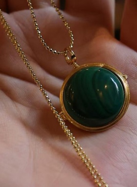 S925纯银孔雀石吊坠项链