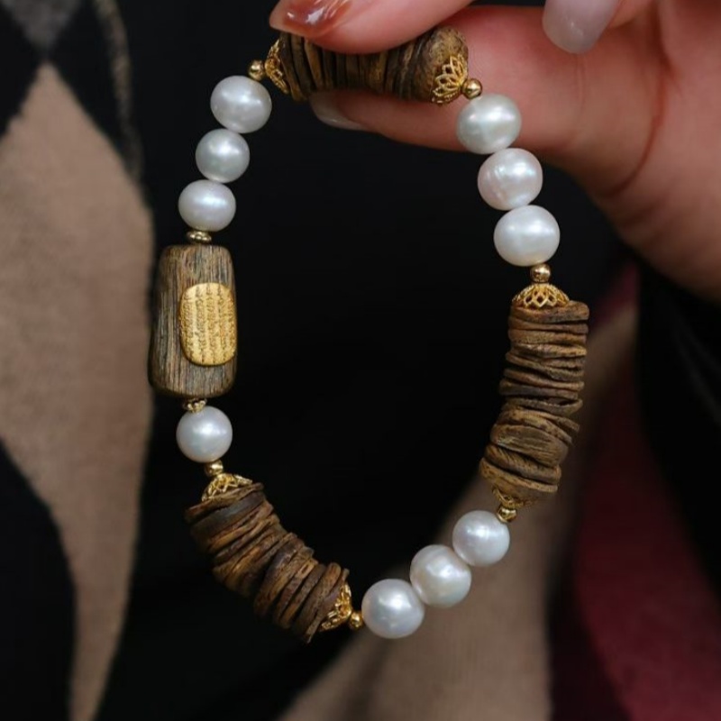 纯银镀金天然海南绿奇楠沉香