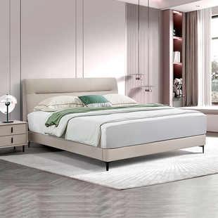 晚安家居 现代简约真皮软床家用卧室软包床双人床