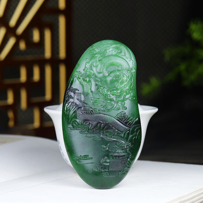 （古晨珠宝）俄罗斯和田玉碧玉生肖龙把件手玩龙腾盛世142g