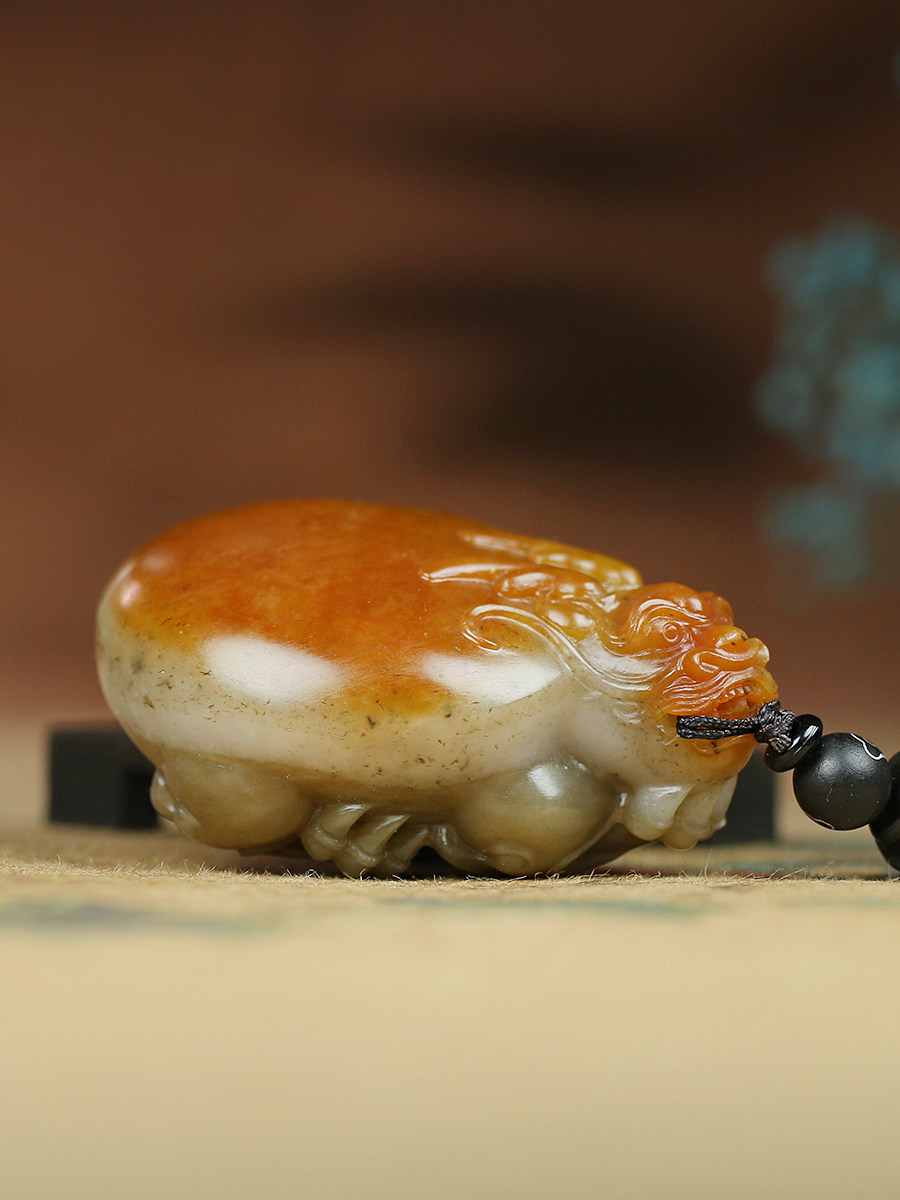 新疆和田玉黄沁籽料龙龟手把件润玉缘手玩112g