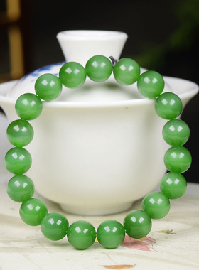 （古晨珠宝）俄罗斯和田玉阳绿猫眼碧玉手串手链诸事如意29g9+mm