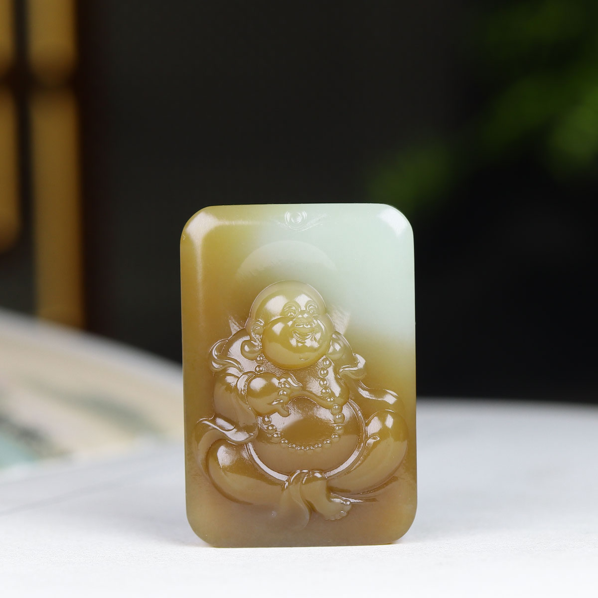 （古晨珠宝）新疆和田玉且末糖白玉弥勒佛挂件玉牌吊坠玉坠28g