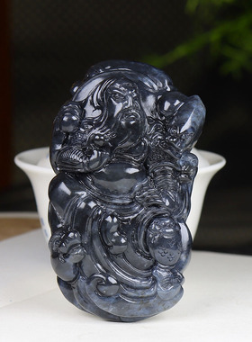 (古晨珠宝) 新疆和田玉青花籽料关公手把件手玩摆件忠义千秋262g