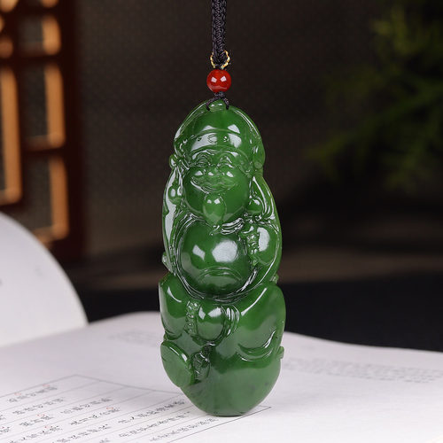 (古晨珠宝) 俄罗斯和田玉碧玉财神挂件吊坠玉坠招财进宝66g