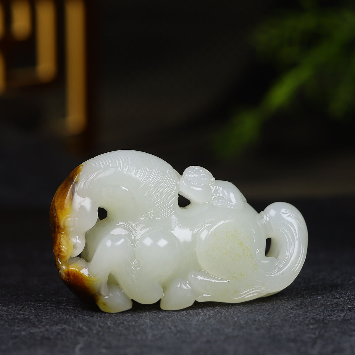 （古晨珠宝）新疆和田玉白玉籽料马把件手玩摆件马上封侯76g