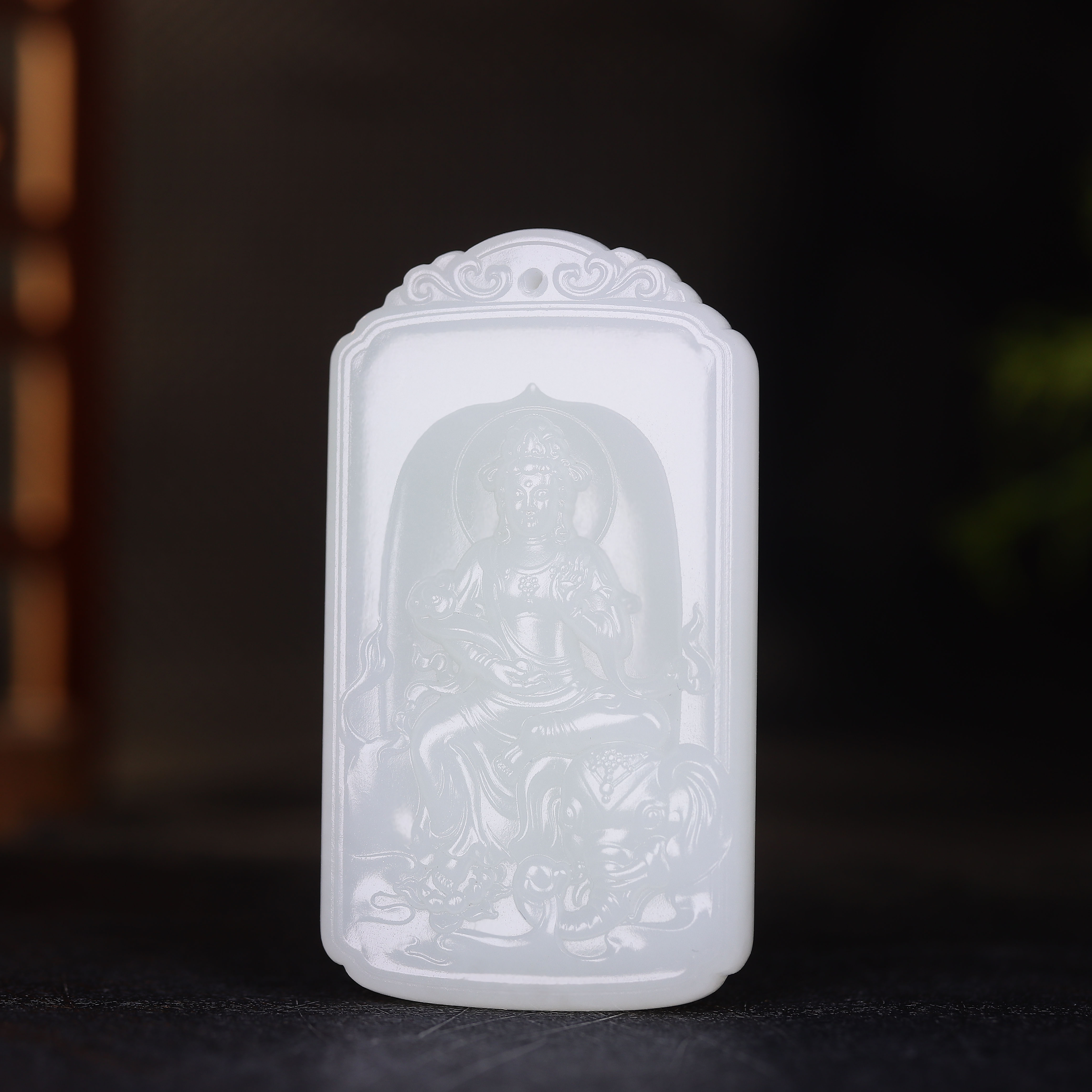 （古晨珠宝）新疆和田玉羊脂白玉普贤菩萨挂件吊坠玉坠守护神46g
