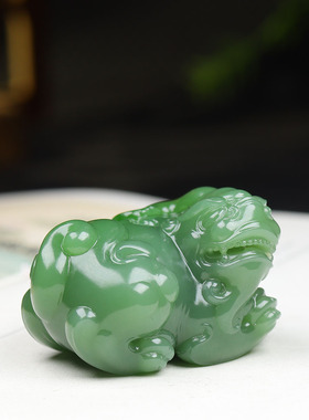 （古晨珠宝）俄罗斯和田玉粉绿碧玉貔貅手把件手玩瑞兽赐福91g