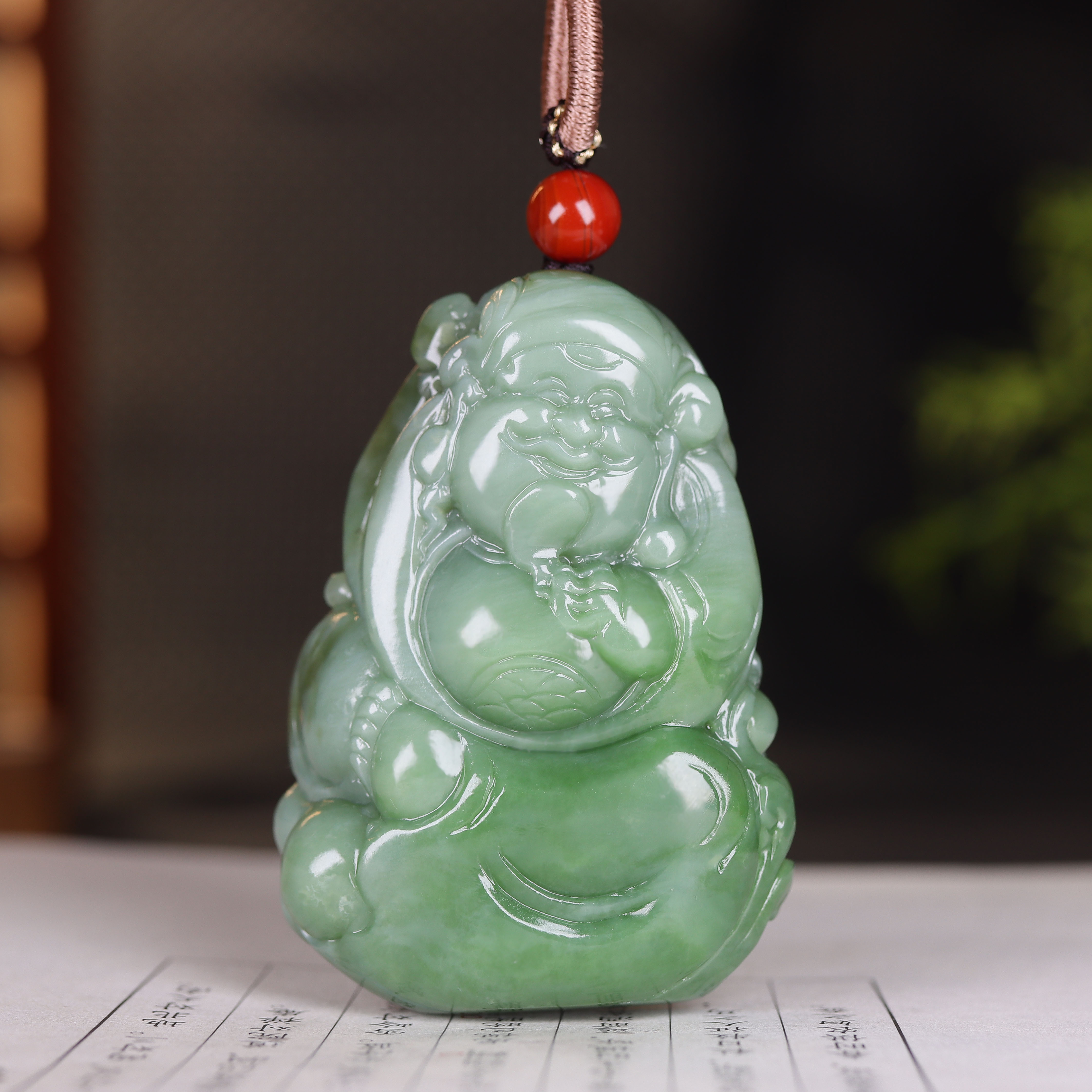 (古晨珠宝) 俄罗斯和田玉碧玉财神挂件吊坠玉坠招财进宝93g