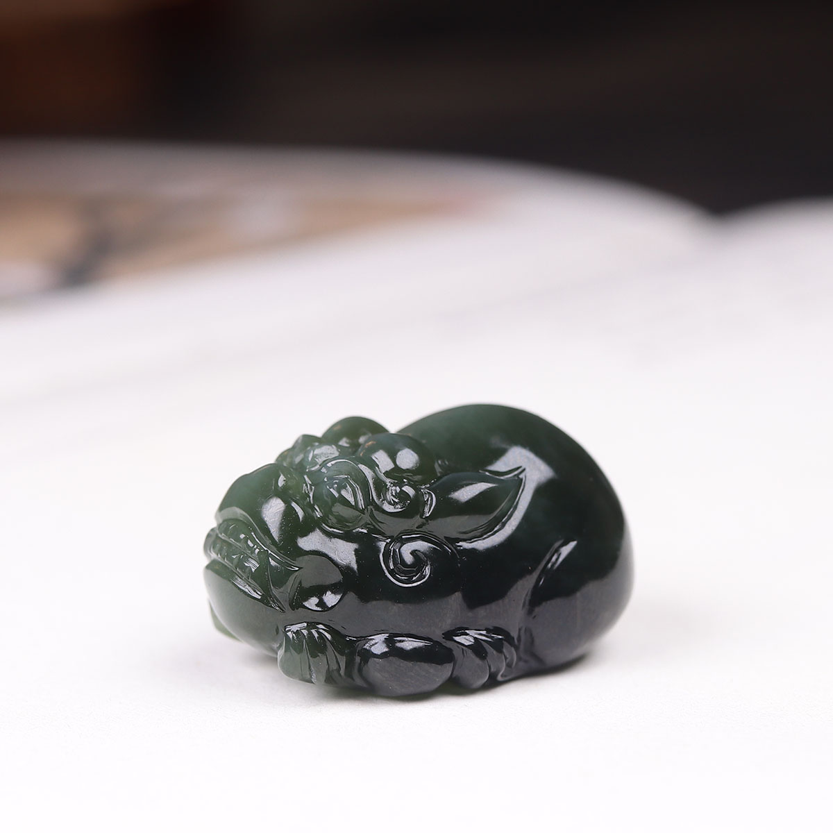 (古晨珠宝) 俄罗斯和田玉猫眼碧玉貔貅挂件吊坠玉坠招财进宝14g