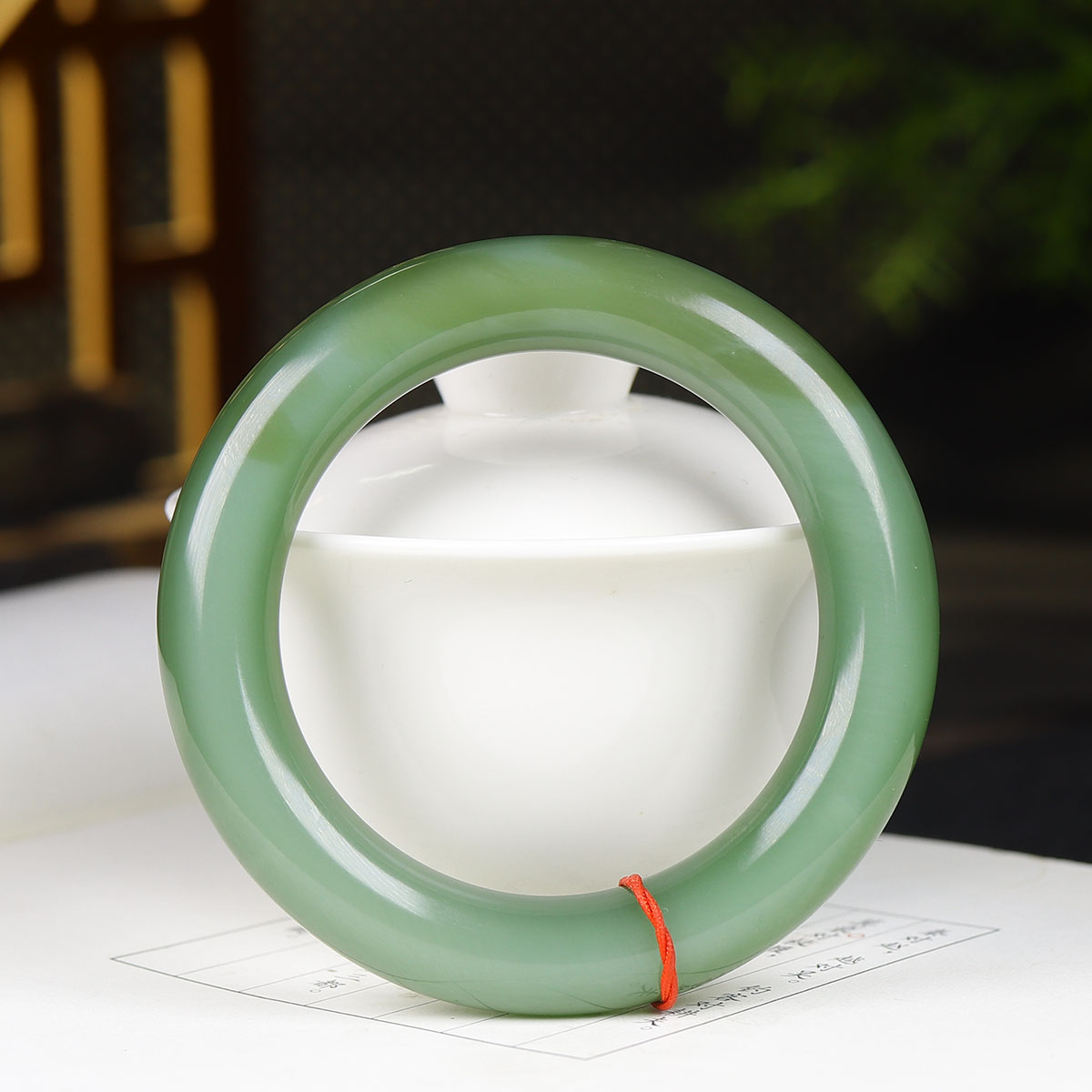 (古晨珠宝)俄罗斯和田玉粉青飘糖碧玉圆条手镯玉镯79g55mm