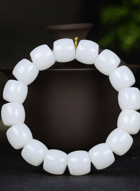 (古晨珠宝)新疆和田玉白玉直切老型珠手串手链诸事如意70g13*12mm