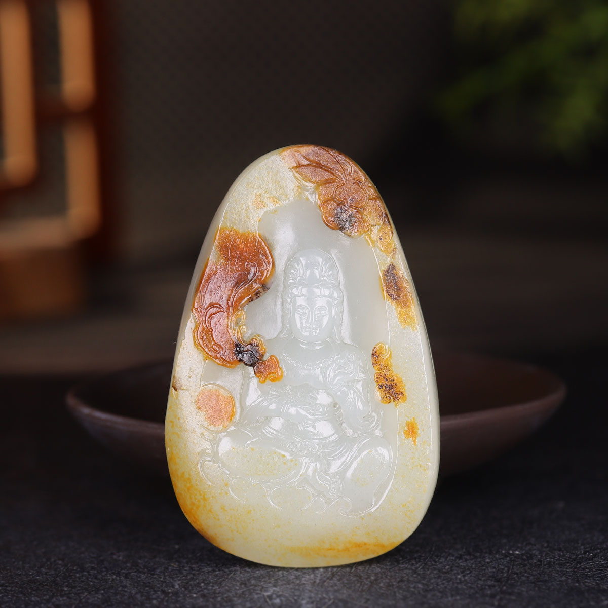 (古晨珠宝)新疆和田玉白玉籽料观音挂件吊坠玉坠观音护佑71g