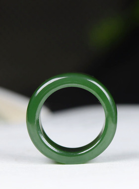 （古晨珠宝）俄罗斯和田玉菠菜绿碧玉扳指戒指指环7g17mm