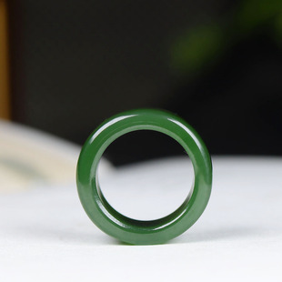 俄罗斯和田玉菠菜绿碧玉扳指戒指指环7g17mm 古晨珠宝