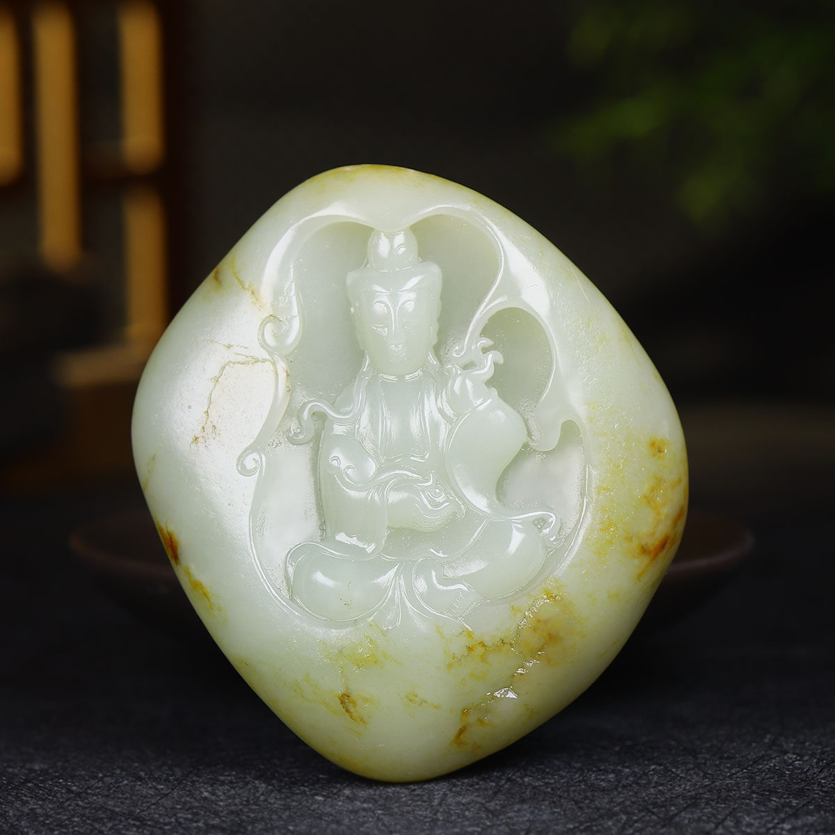 （古晨珠宝）新疆和田玉白玉籽料观音把件手玩观音护佑126g