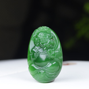 (古晨珠宝)俄罗斯和田玉阳绿碧玉财神挂件吊坠玉坠31g