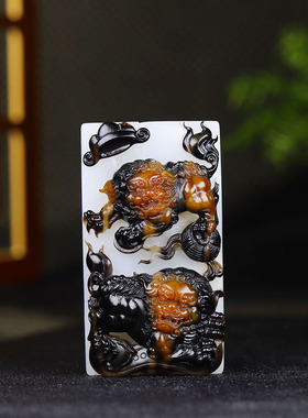 （古晨珠宝）新疆和田玉白玉籽料狮子手把件手玩玉牌事事如意131g