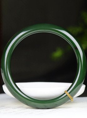 (古晨珠宝)俄罗斯和田玉菠菜绿碧玉手镯女款玉镯腕间优雅57g60mm