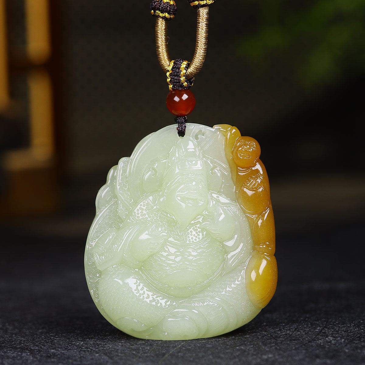 （古晨珠宝）新疆和田玉糖白玉财神挂件玉坠吊坠财源滚滚44g