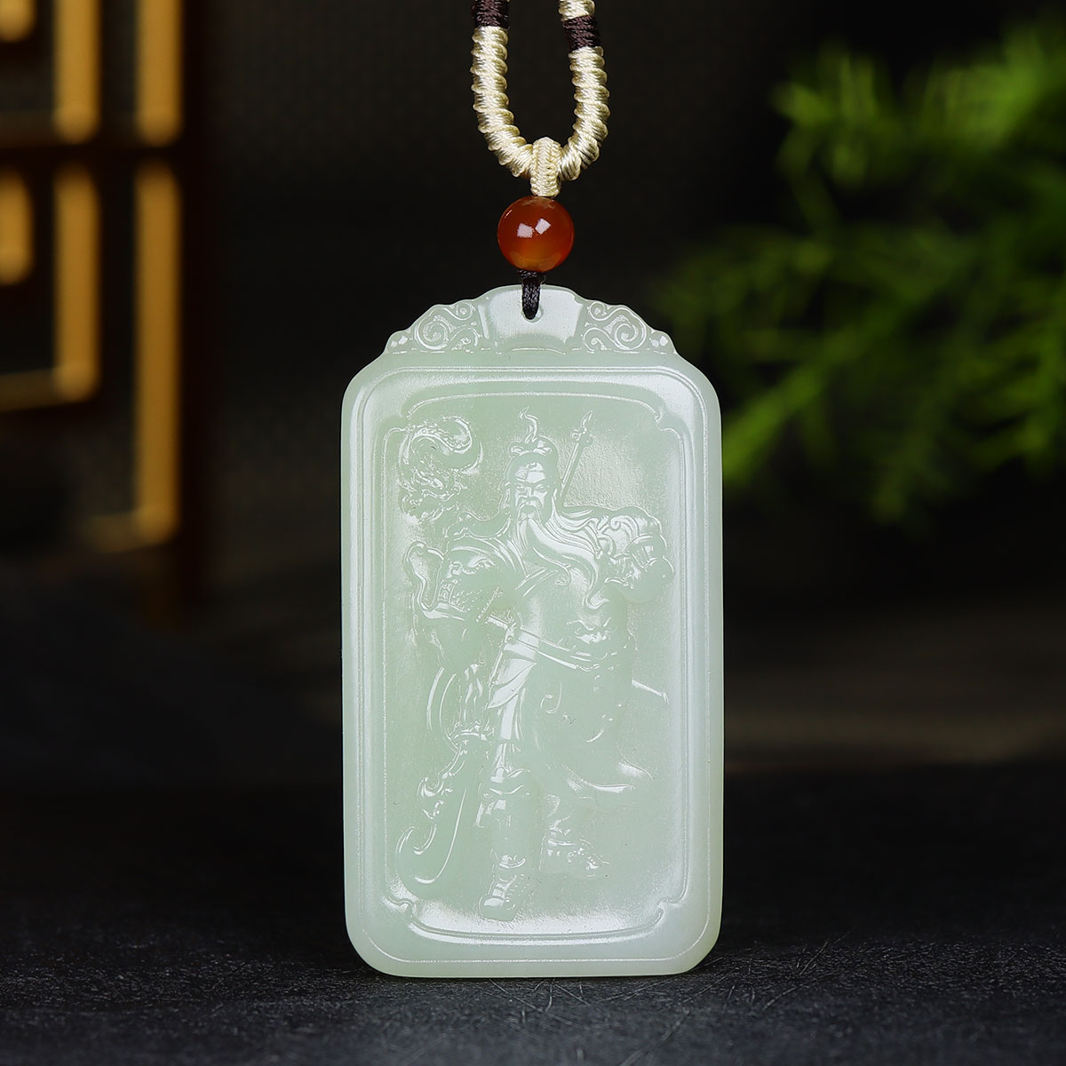 （古晨珠宝）和田玉白玉关公挂件吊坠玉坠玉牌义薄云天68g