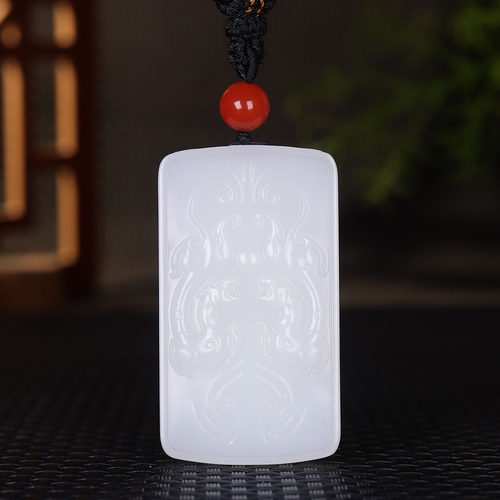 （古晨珠宝）新疆和田玉羊脂白玉兽牌挂件吊坠瑞兽呈祥62g