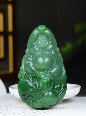 （古晨珠宝）俄罗斯和田玉粉绿碧玉弥勒佛把件手玩天生福相131g