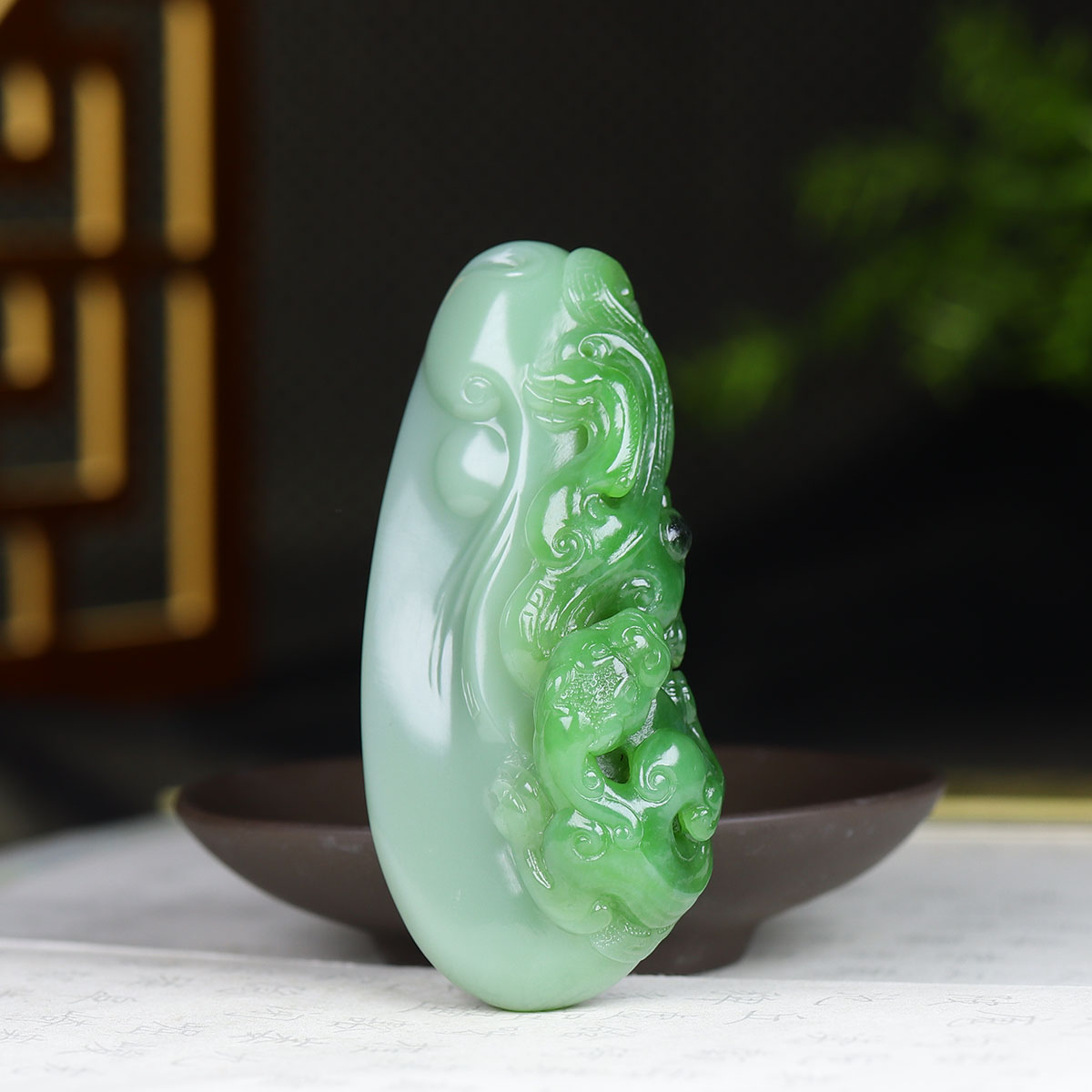 （古晨珠宝）俄罗斯和田玉双色碧玉瑞兽挂件吊坠玉坠瑞兽赐福83g