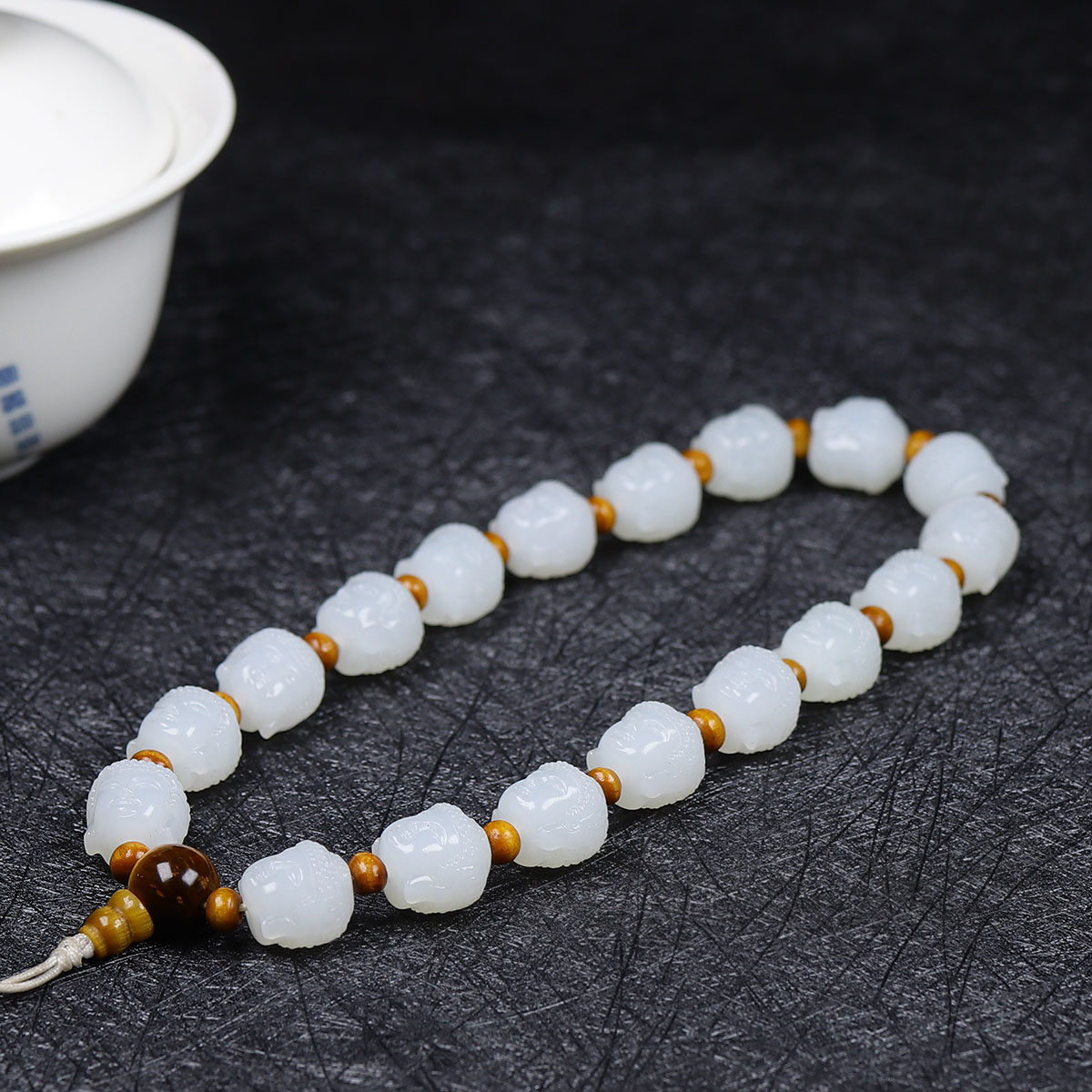 （古晨珠宝）新疆和田玉羊脂白玉佛头手串挂件手链佛光普照51g